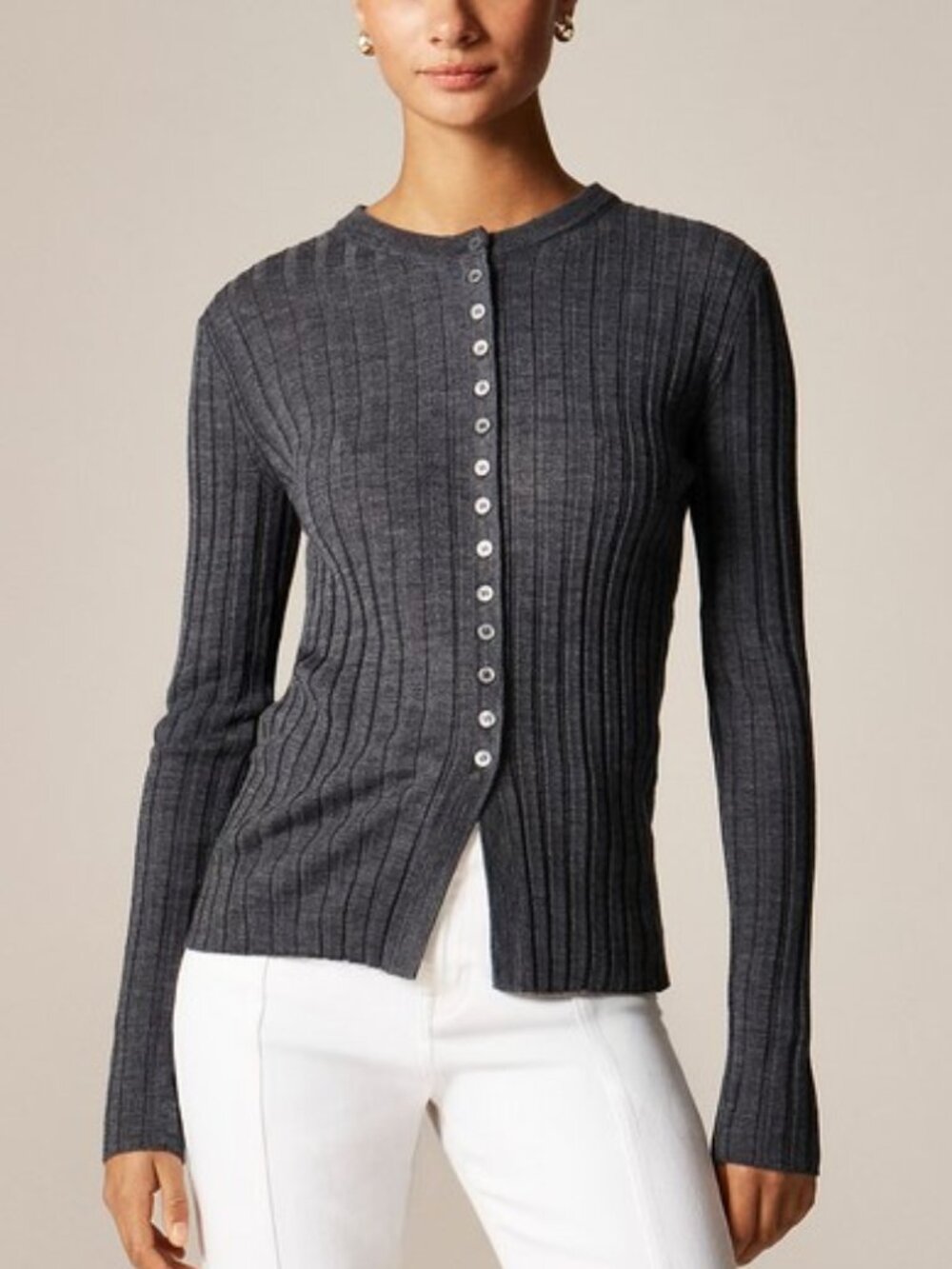 J. Crew Wide-rib fitted cardigan top in merino wool XL